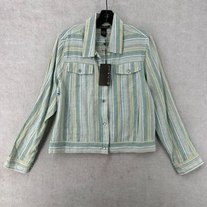 NWT Alexandra Bartlett Top LARGE Striped 100% Linen Button Down‎ Collar Shacket